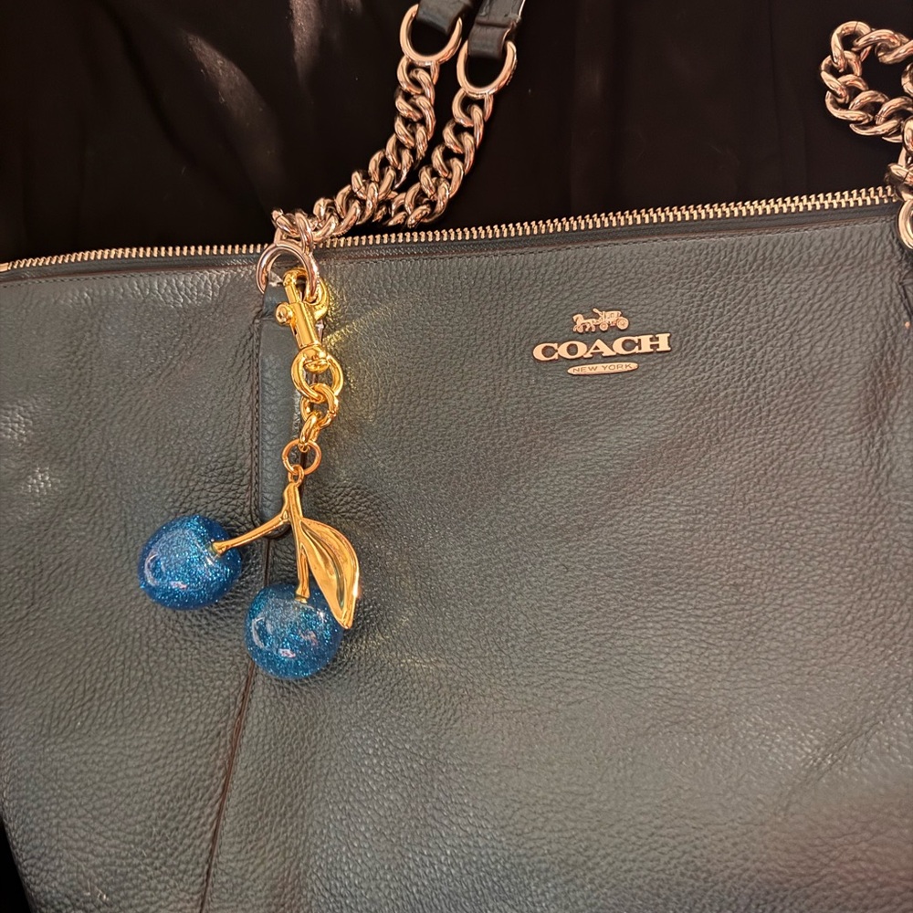Coach Teal Leather Shoulder Bag with Gold Accents
